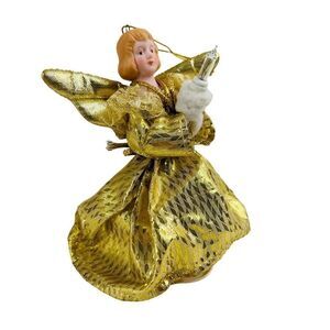 Vintage Christmas Tree Angel Hanging Lighted Ornament Ceramic Head